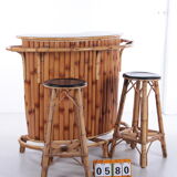 Vintage bamboo Tiki bar cocktail bar with 2 bar stools.