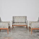Vintage ash sofa & chairs set, 1930