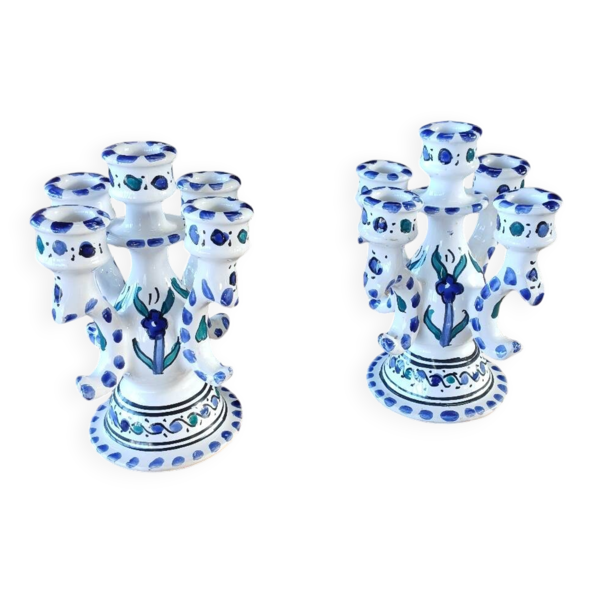 Pair of Tunisian ceramic candlesticks