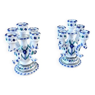 Pair of Tunisian ceramic candlesticks