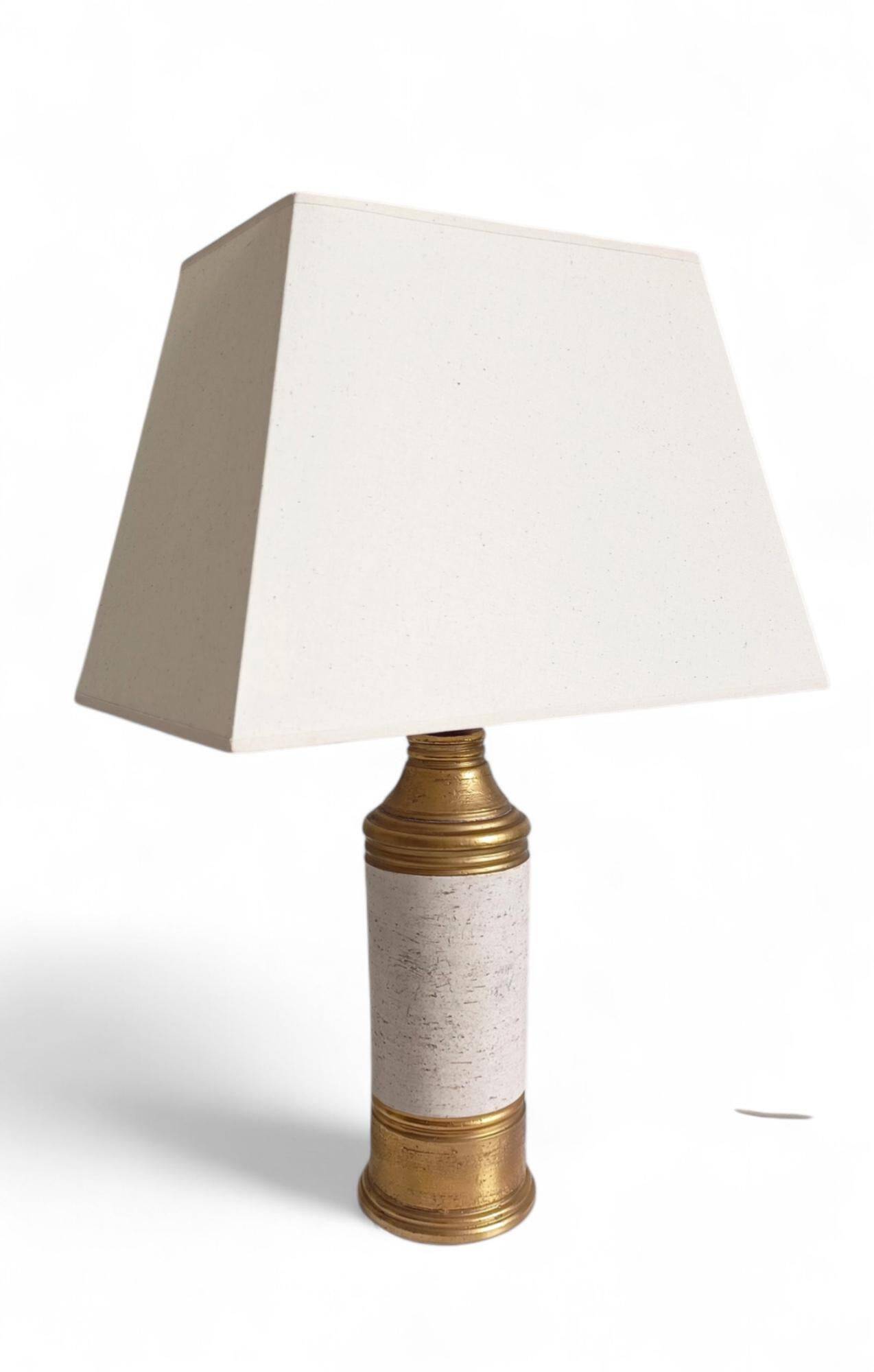 Bitossi Ceramic Table Lamp by Aldo Londi, Gold/Cream, Italy, 1970s