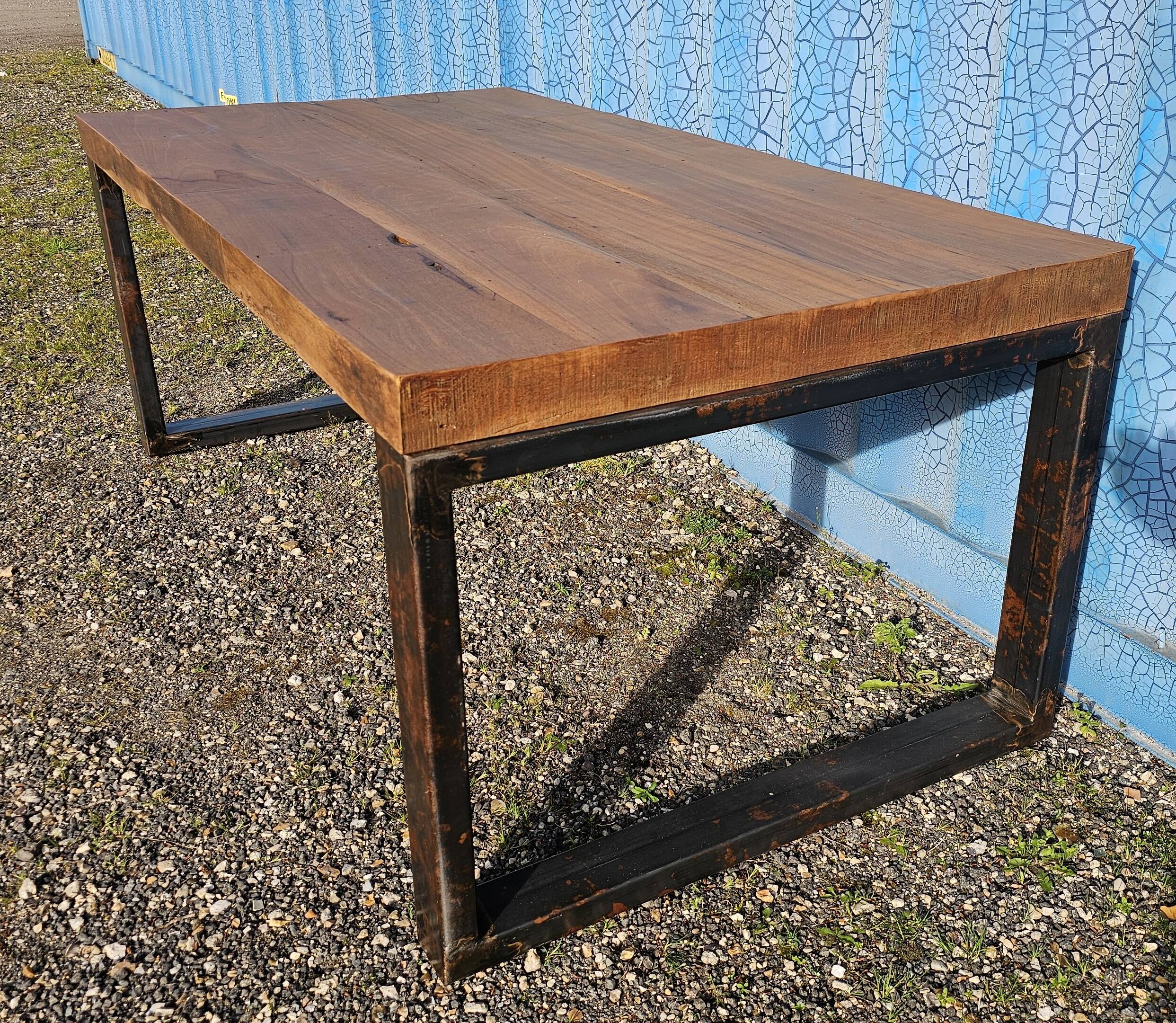 Industrial teak and metal table