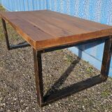Industrial teak and metal table