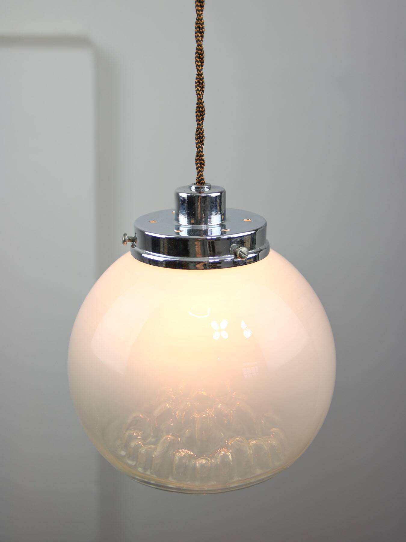 Mid-Century Italian Chrome and Murano Glass Pendant Lamp