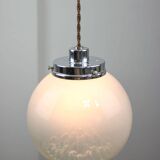 Mid-Century Italian Chrome and Murano Glass Pendant Lamp