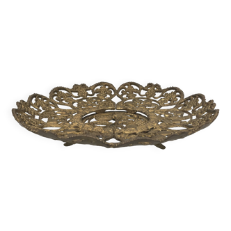COUPE or Fruit Bowl on Foot in Vintage Bronze Openwork Decoration with Fruit Patterns