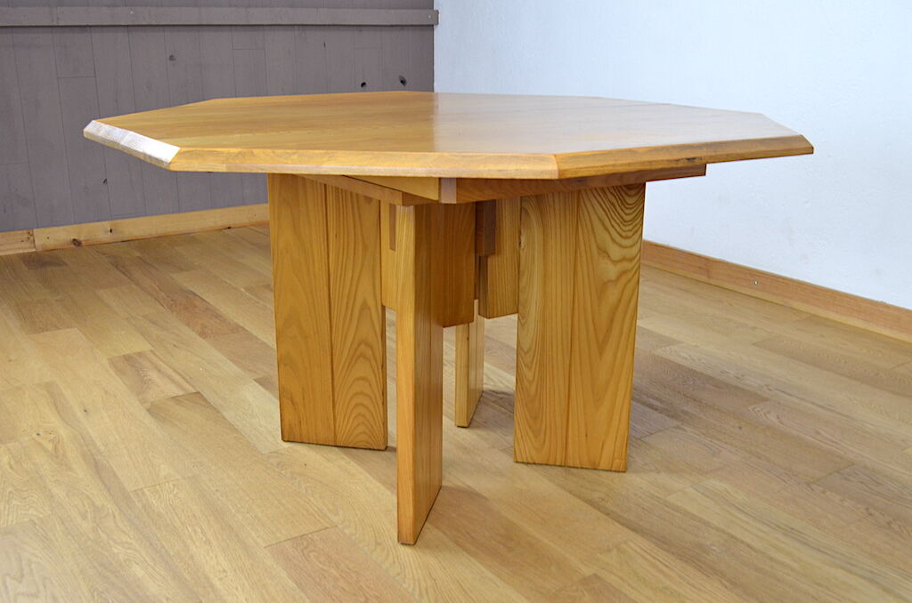 Table de repas en orme vintage Maison Regain, 1980
