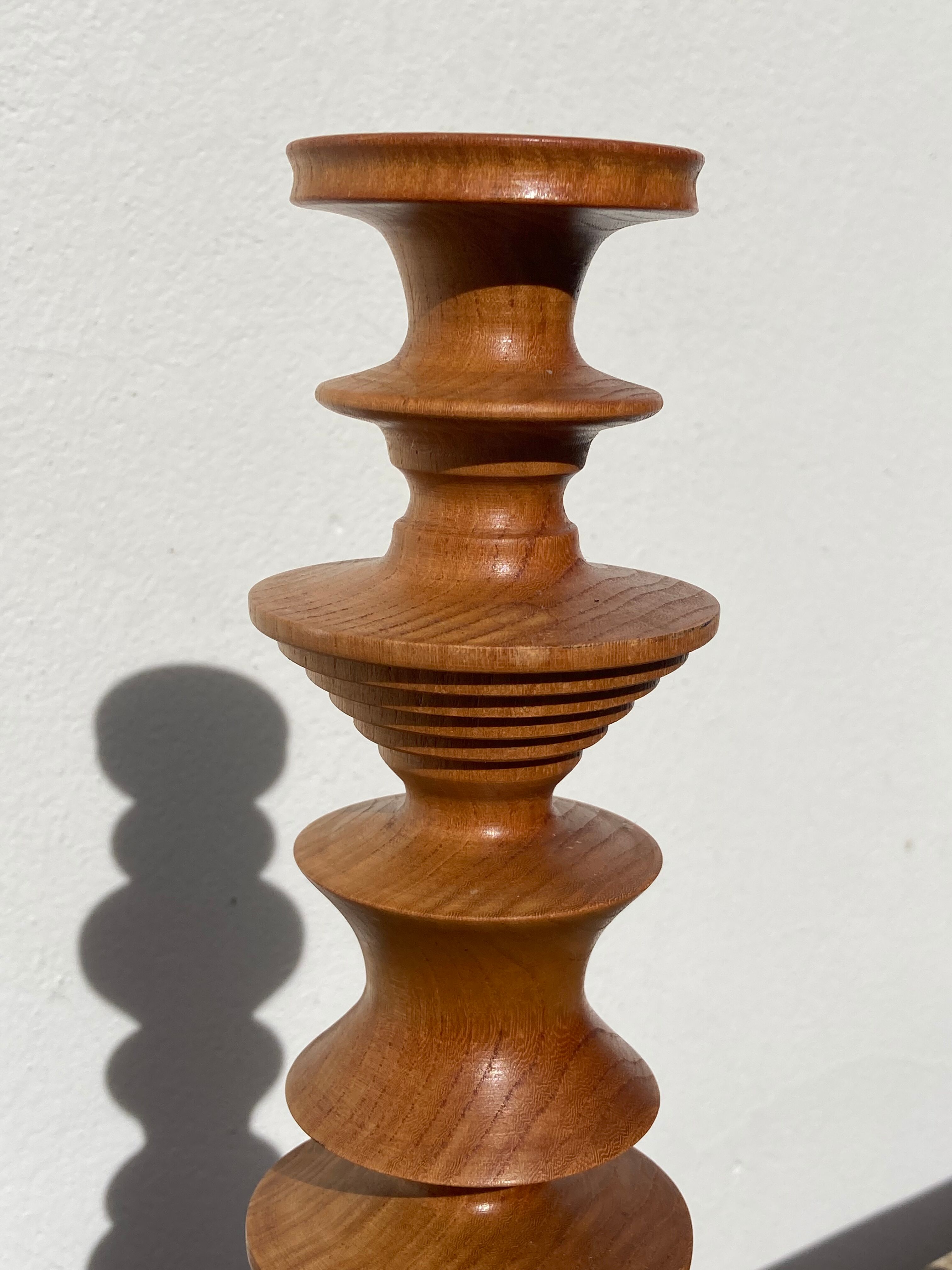 Large vintage Scandinavian turned wooden candle holder