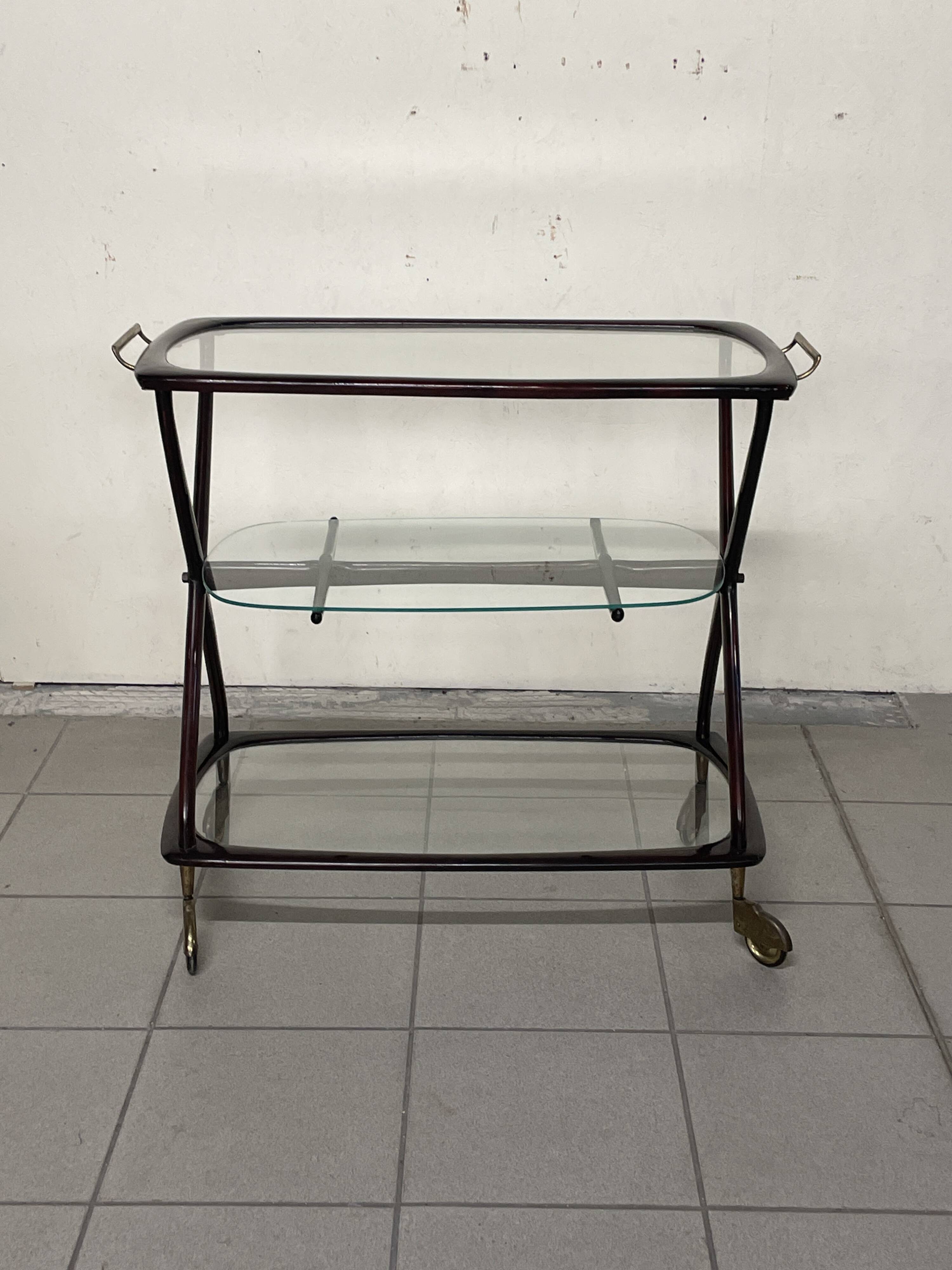 Cesare Lacca 1950 Italian Bar Cart with Brass Wheels