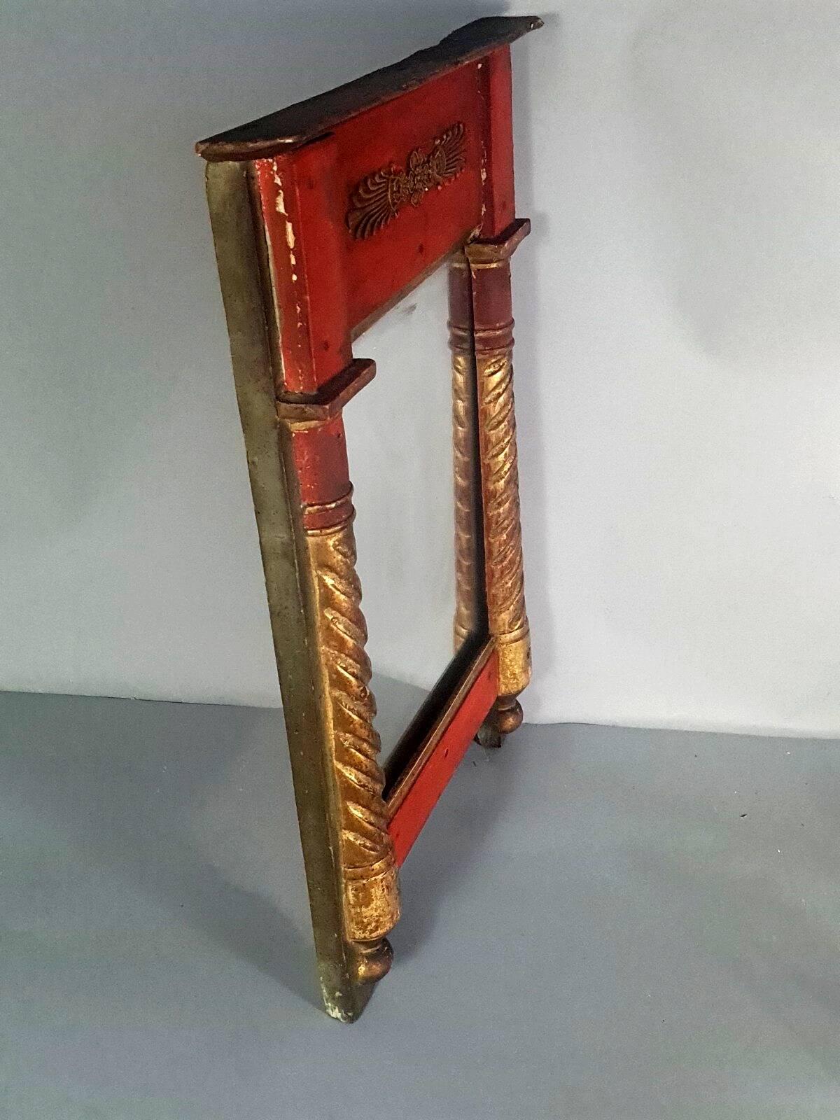 Restoration period mirror 1830 patinated gilded carved wood 48x33 cm