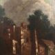 Old painting of landscape and figures, oil on canvas, 18th century.