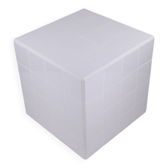 Cube-Table d'appoint-Table de chevet-Carreaux-Céramique-Blanc-Brillant