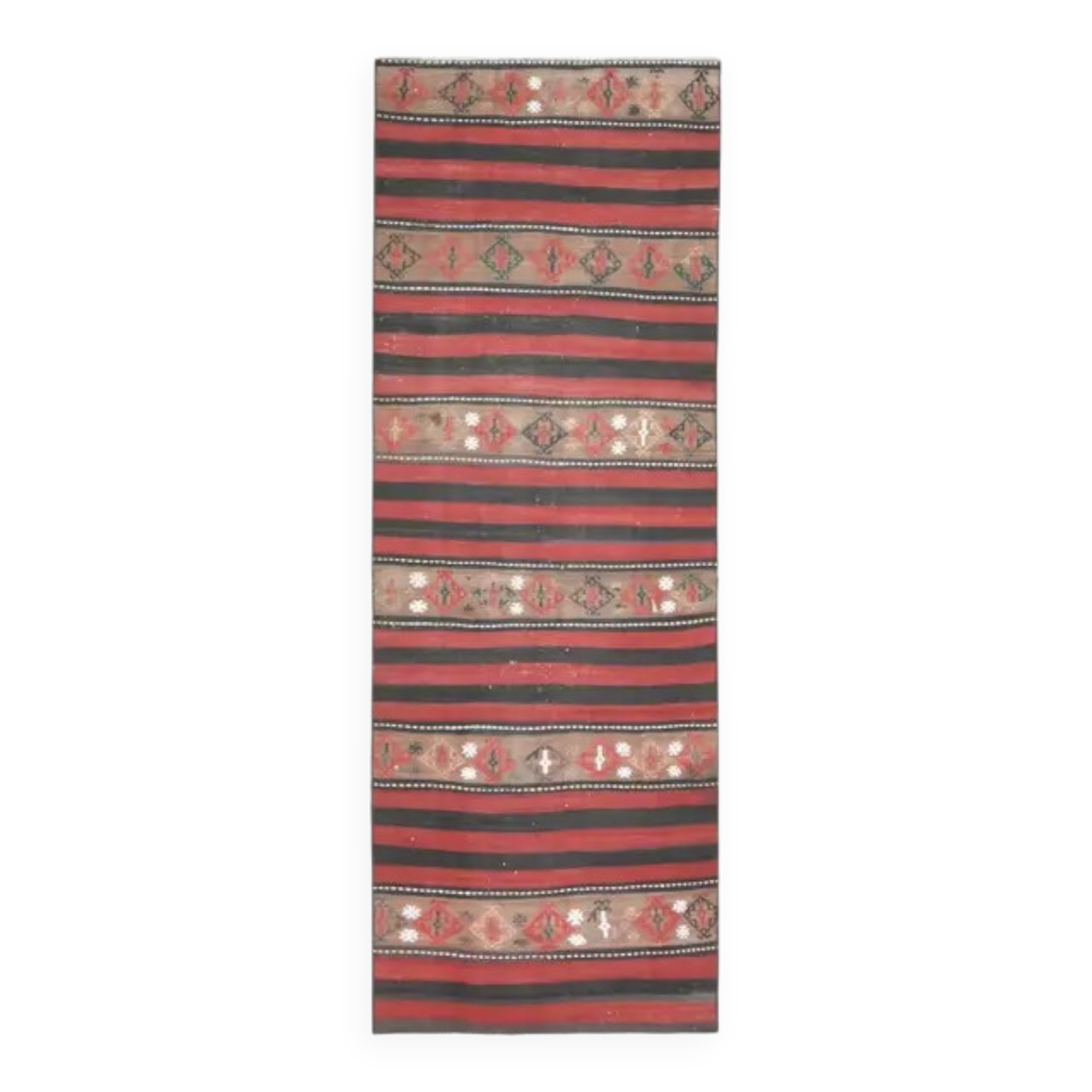 1970s Turkish Oushak handmade wool cotton red kilim runner 71x202