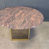 Vintage round granite and brass centre table by Belgochrom, 1970s