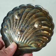 Art Deco Shell Pocket Bowl in Patinated Silver and Satin Glass from the 1930s
