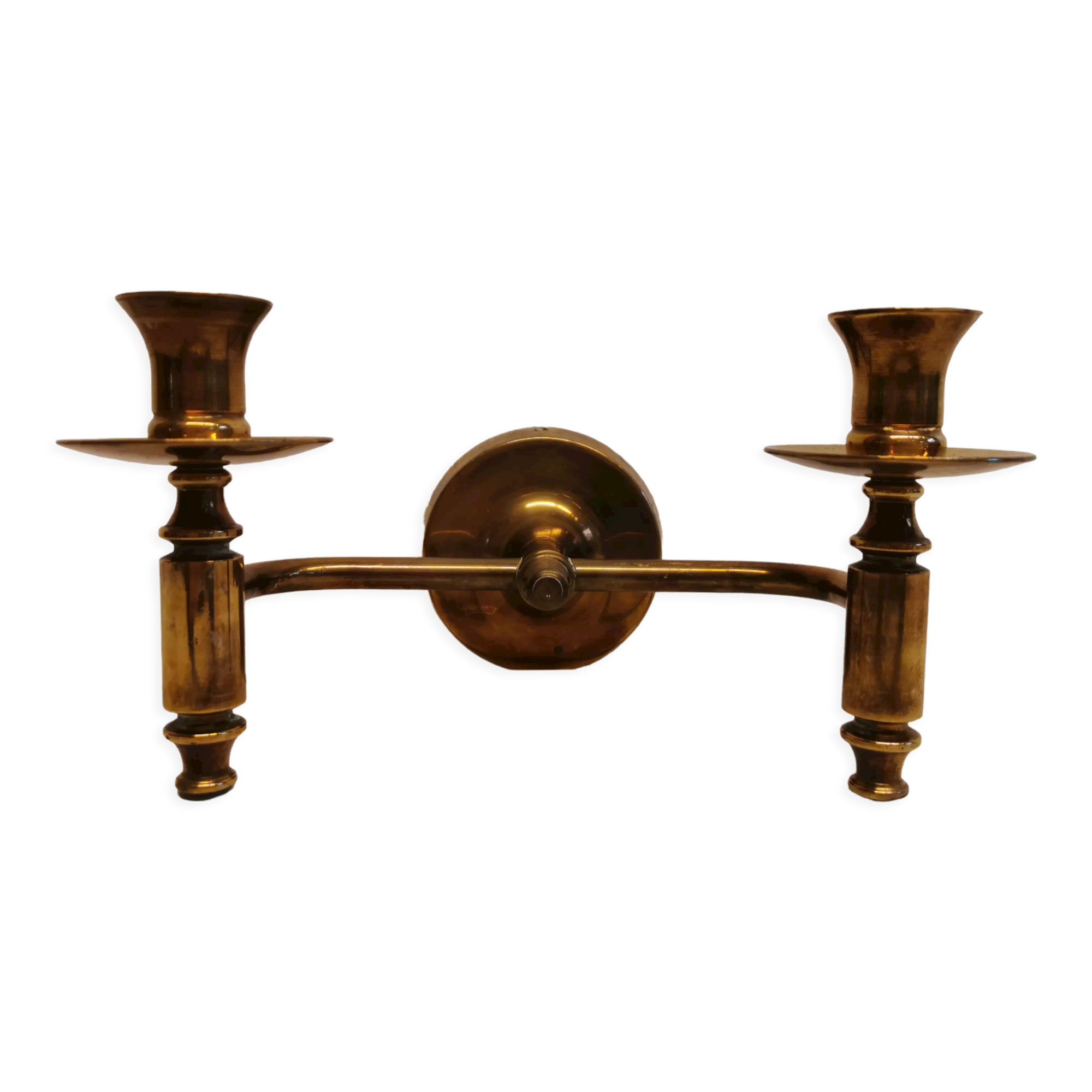 Classic Danish wall hung design candlestick in solid brass
