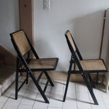 Pair of folding chairs wood and cannage
