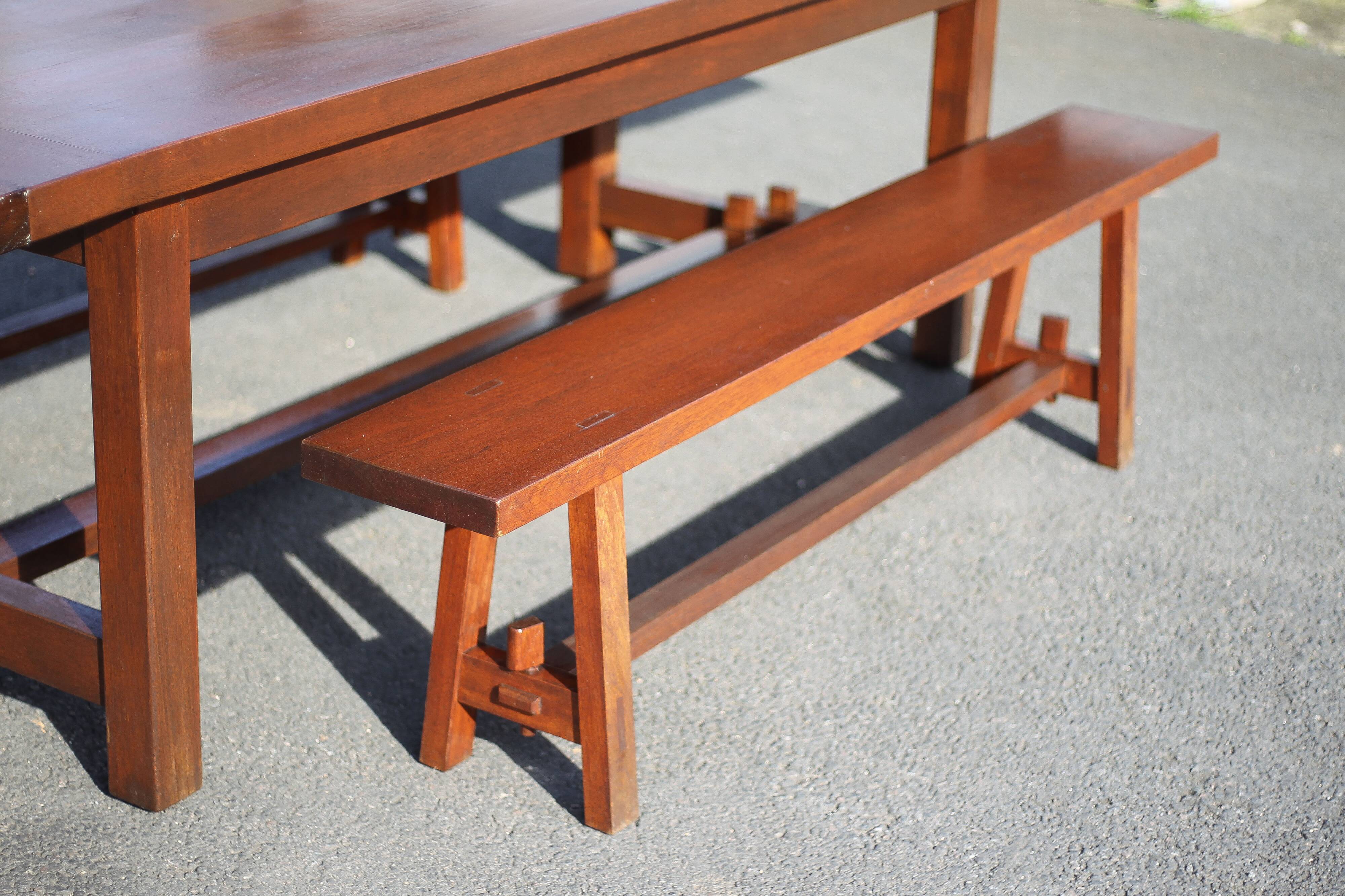 Farmhouse table with extensions and its 2 benches, living room table, solid wood table, kitchen, chalet, ca