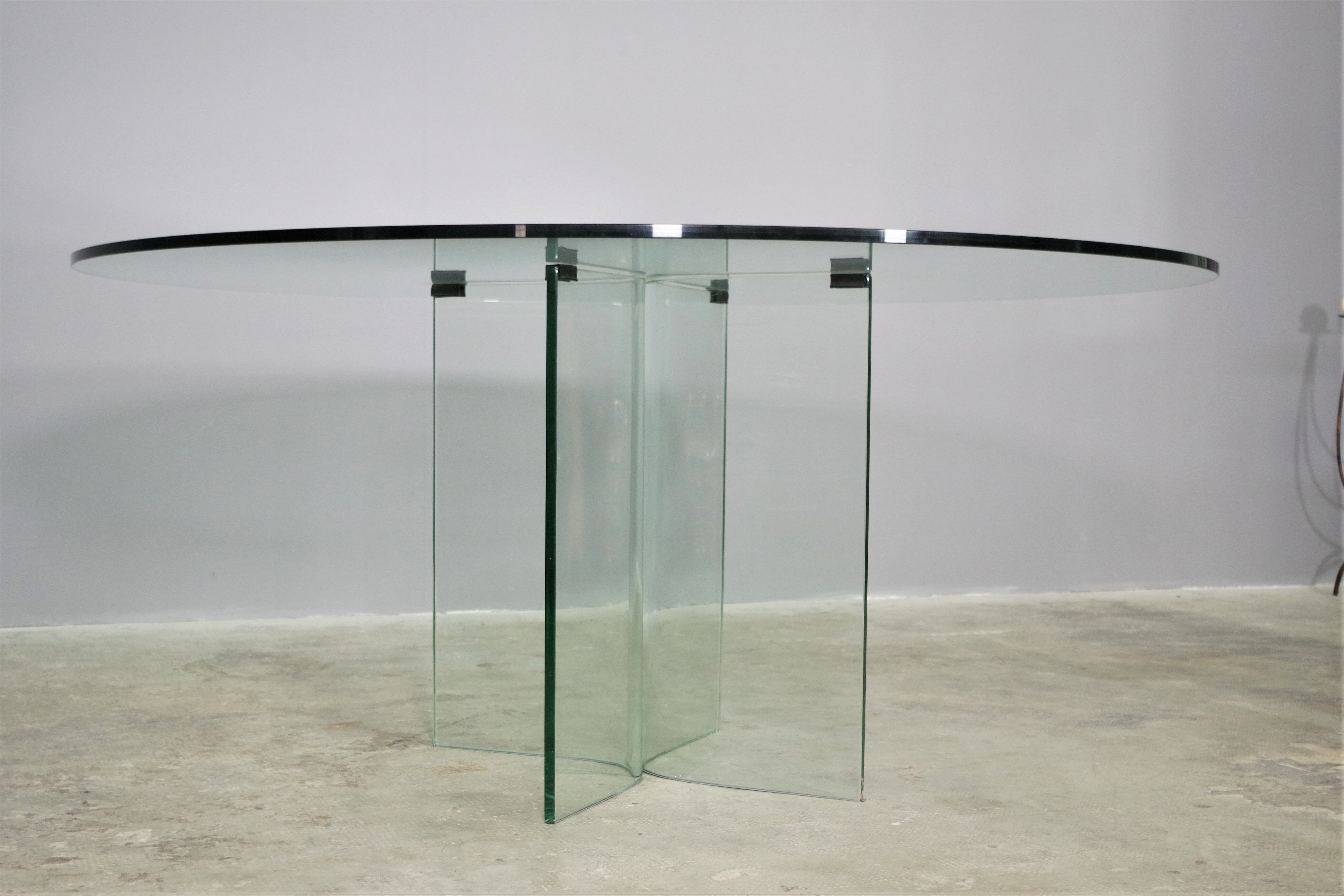 Round tempered glass table, 80s
