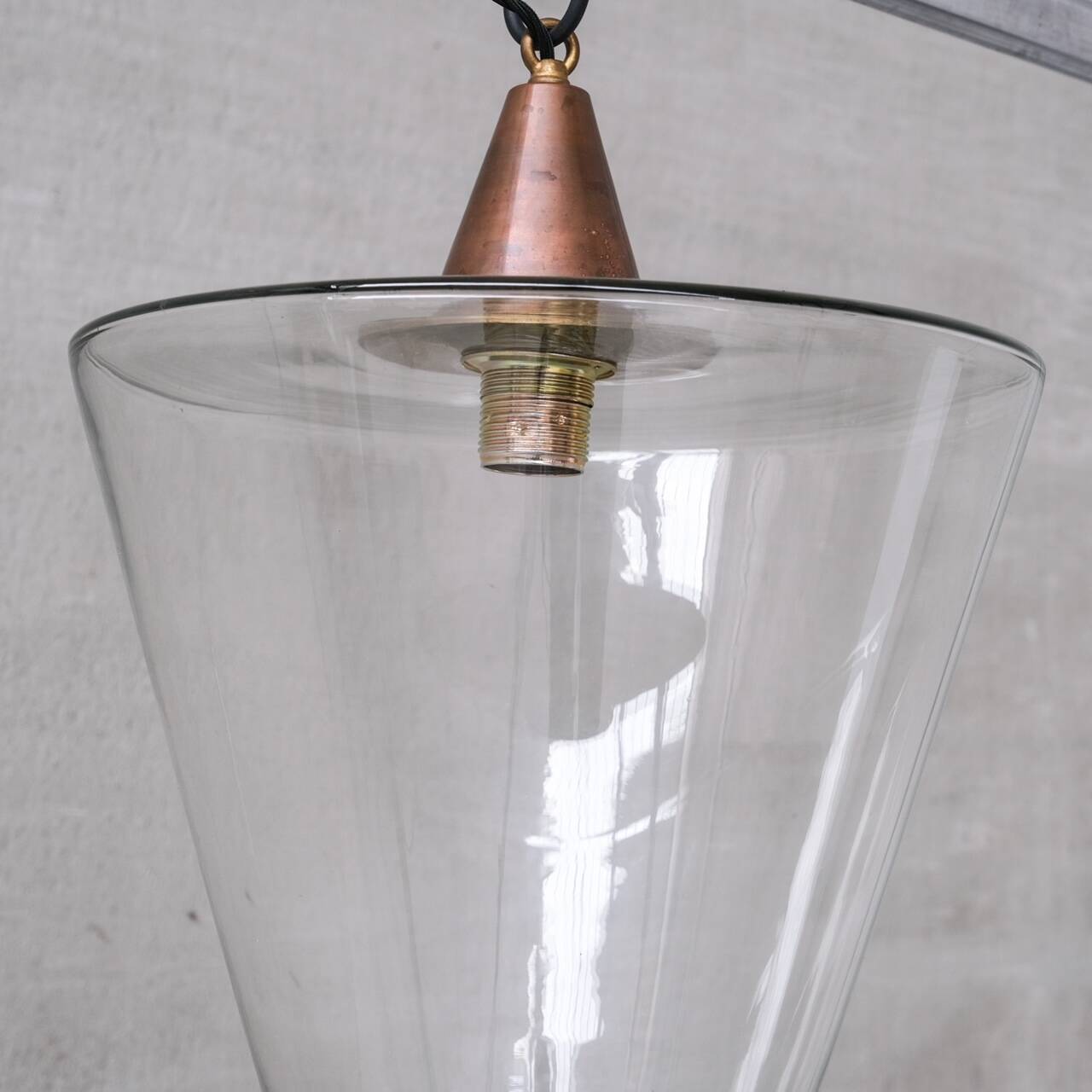 Clear Glass Mid-Century Copper Conical Pendant Light