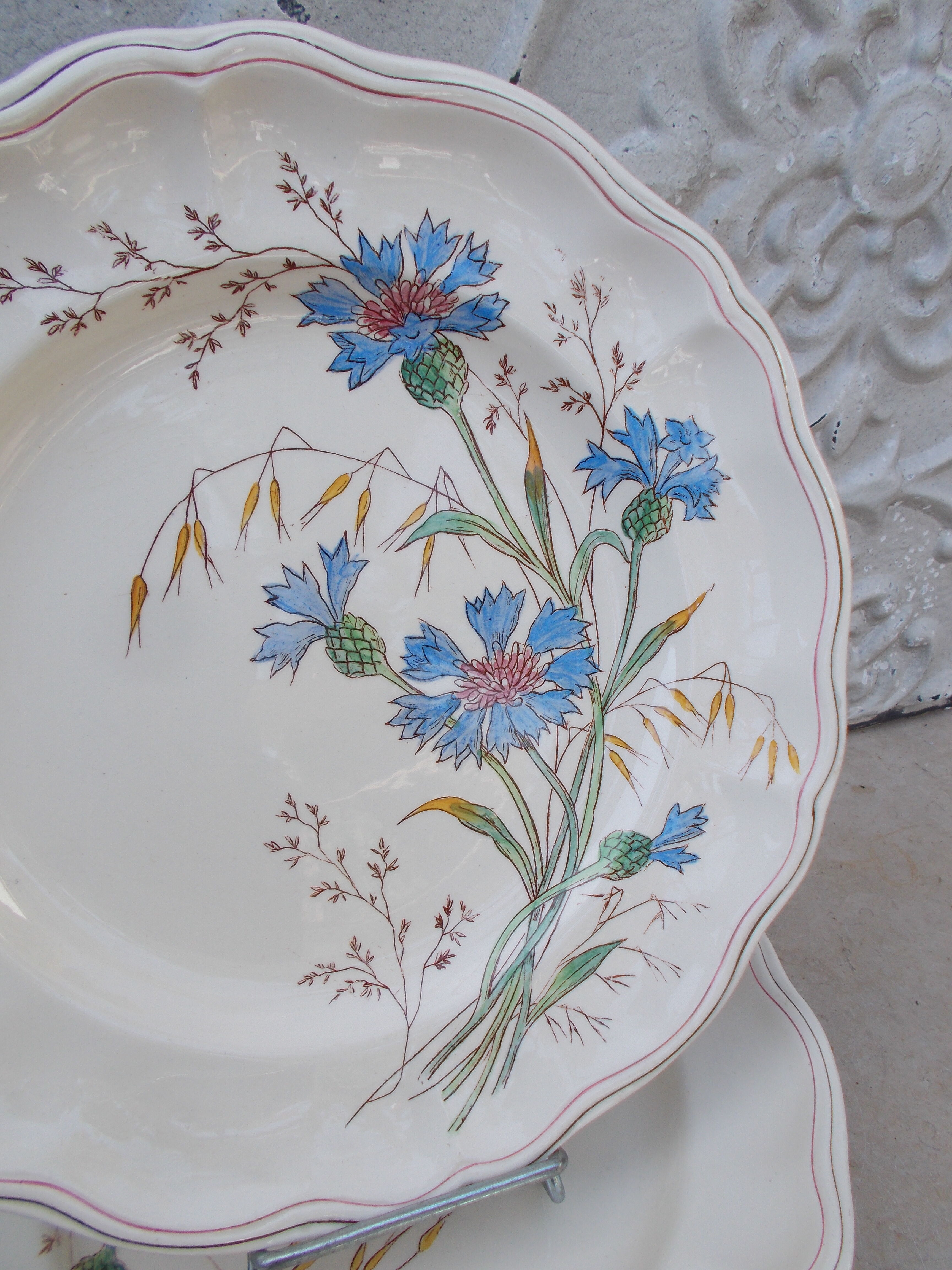 6 Longchamp Marguerite blue earthenware plates