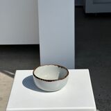 Small white glazed ceramic bowl black edges