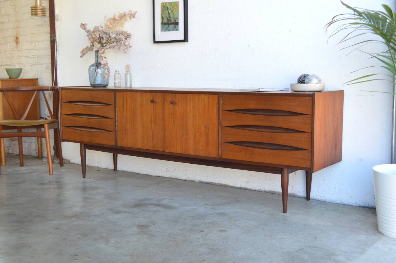 Symmetrical Danish teak sideboard 221cm