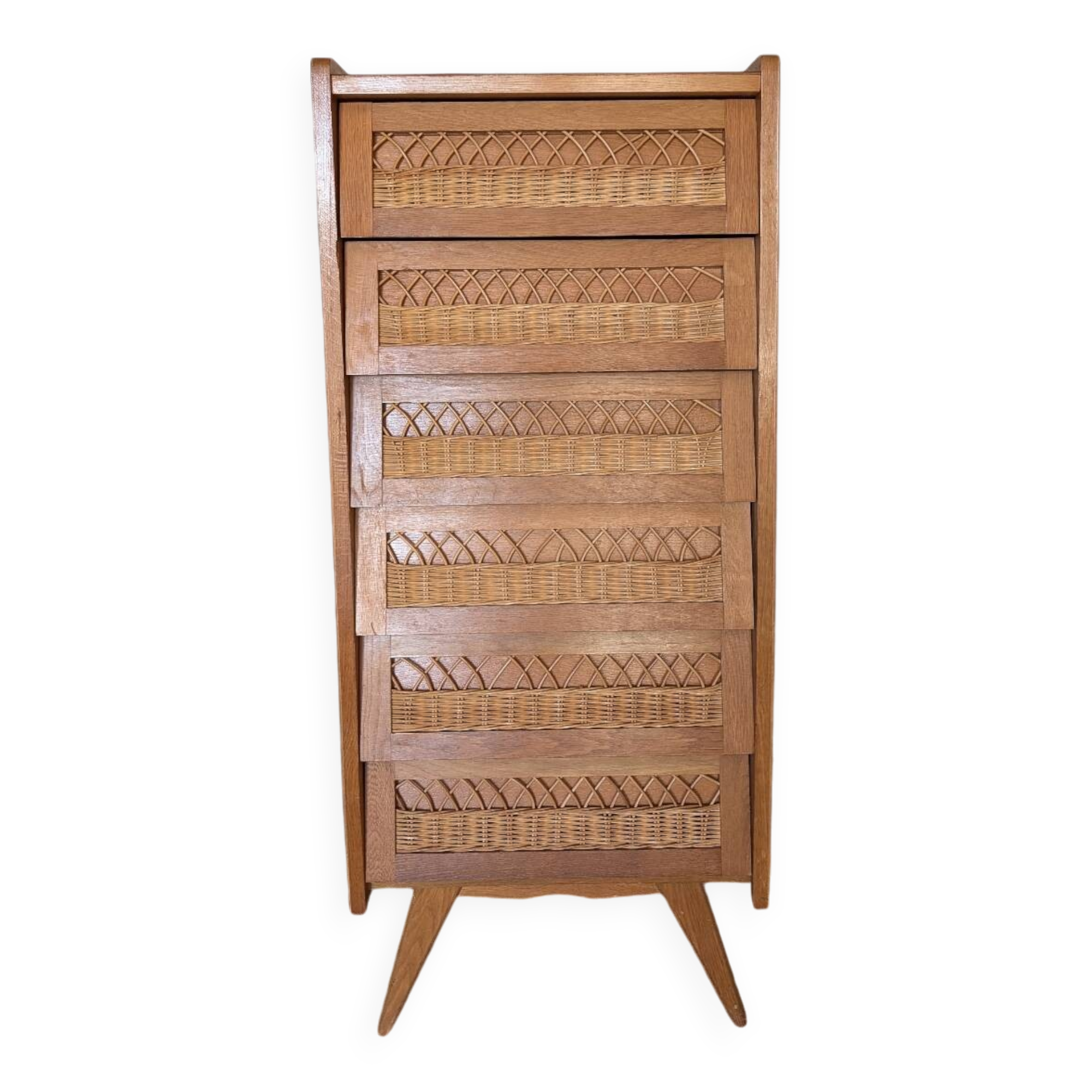 Vintage oak and rattan chiffonier