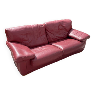 Vintage Roche Bobois red leather sofa