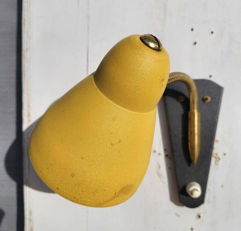 Yellow adjustable casserole wall light 1950