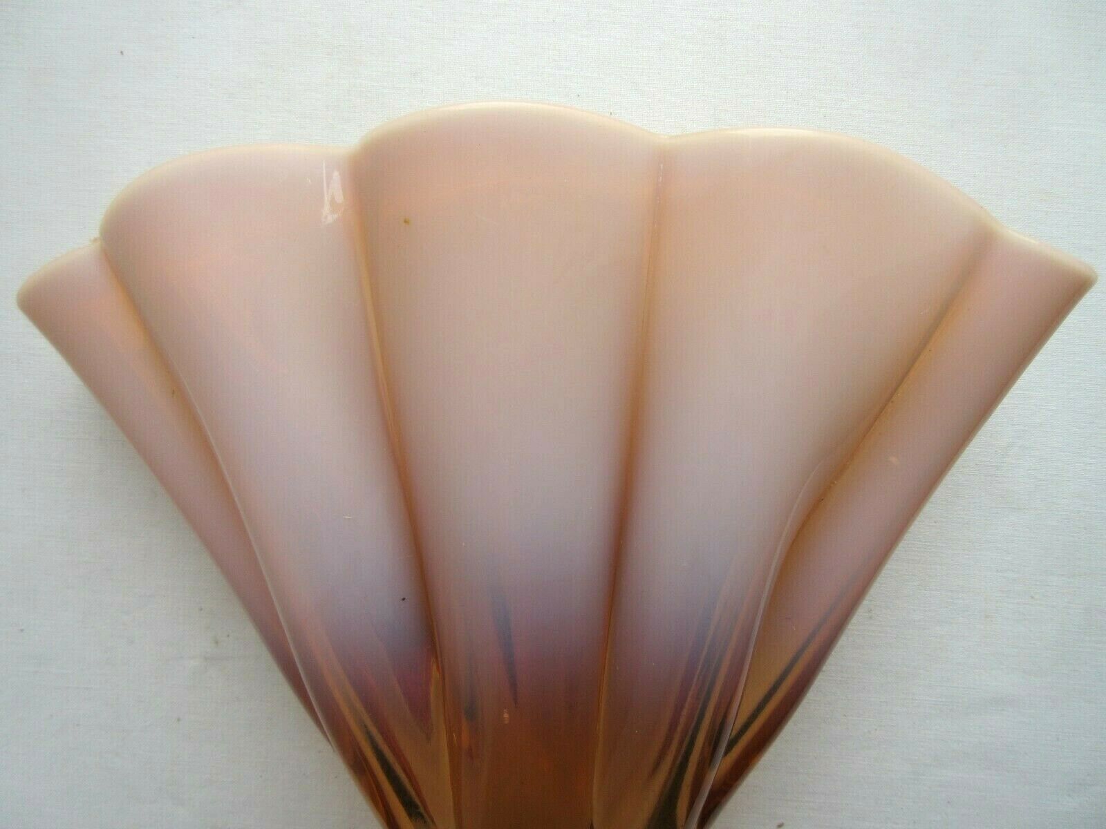 Art deco vase shape curved fan brown glass and pink opaline