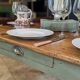 Solid oak farmhouse table with two drawers and two extensions, 306 cm.