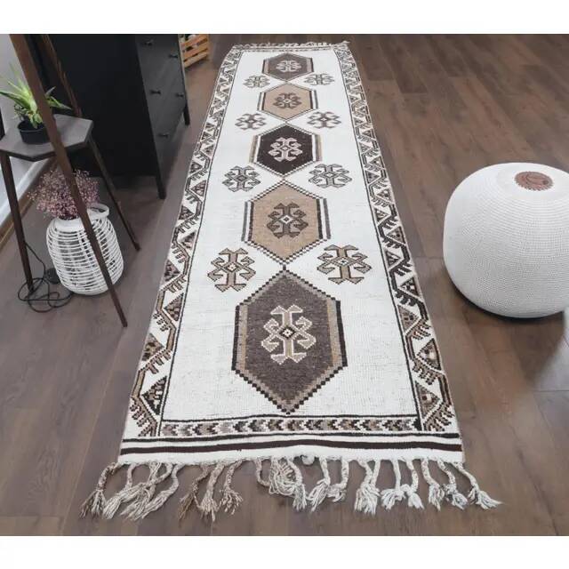 Vintage Turkish Oushak Handmade Wool Runner 100x365