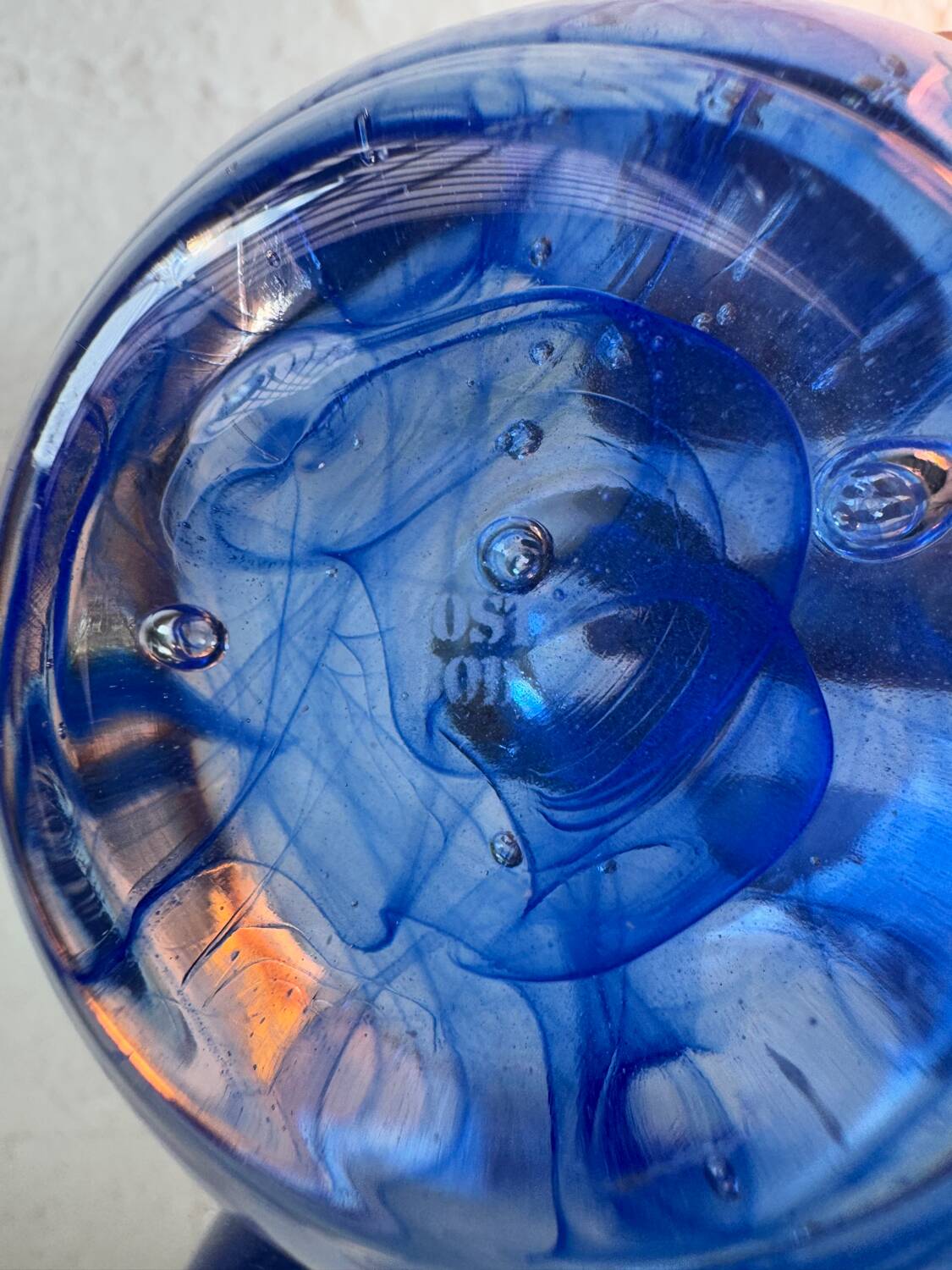 Kosta Boda blue glass candlestick from the 1980s