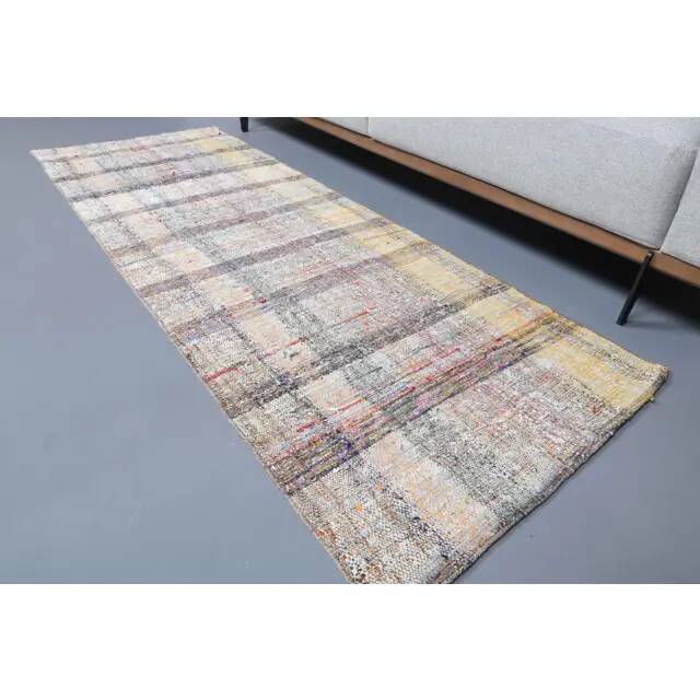 Vintage Turkish Hand-Knotted Wool Cotton White Kilim Runner Rug 75x208