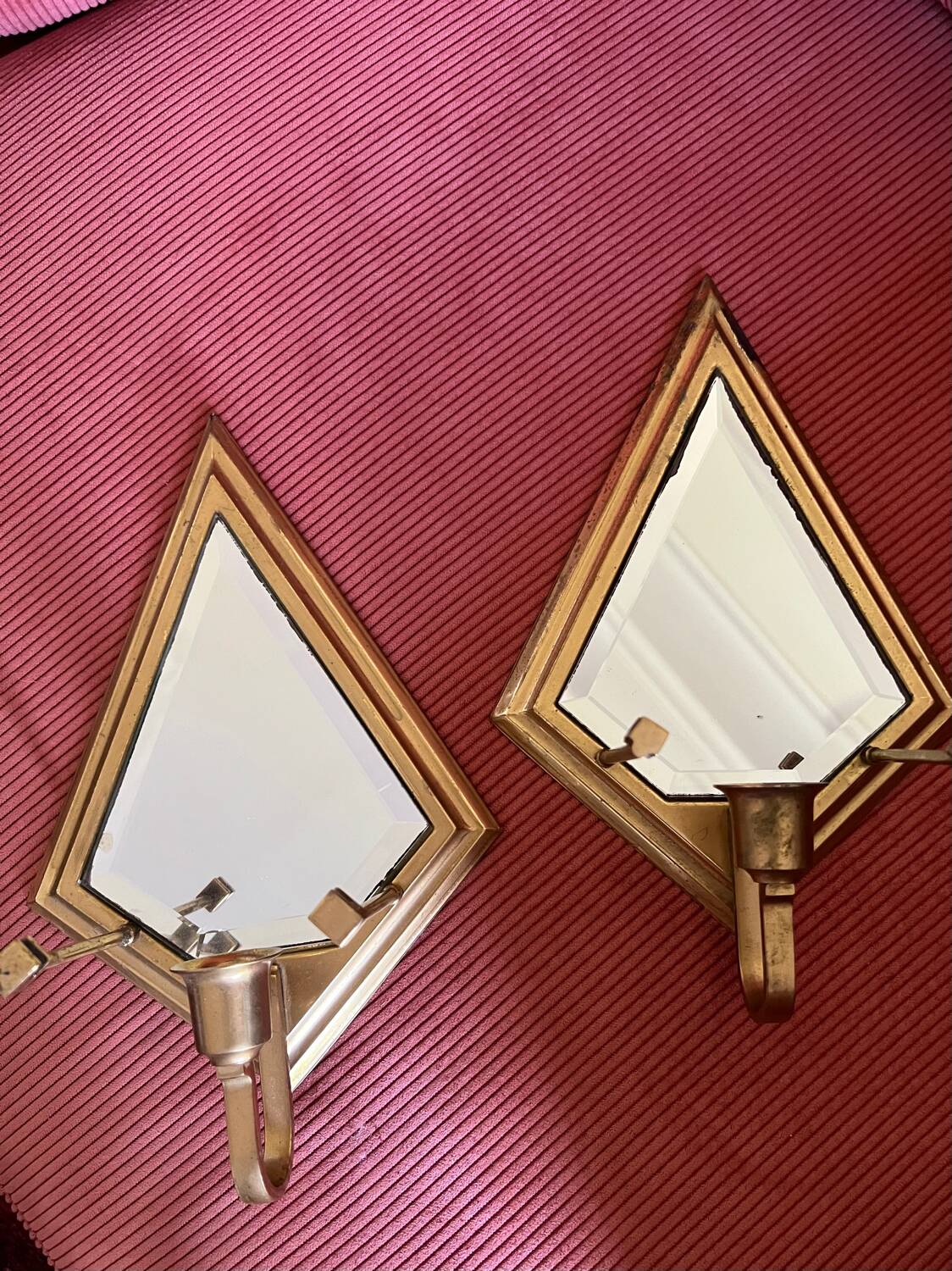Set of 2 vintage wall lights with integrated candle holder and bis mirror