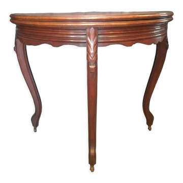 Table à jeu demi-lune en acajou à roulettes