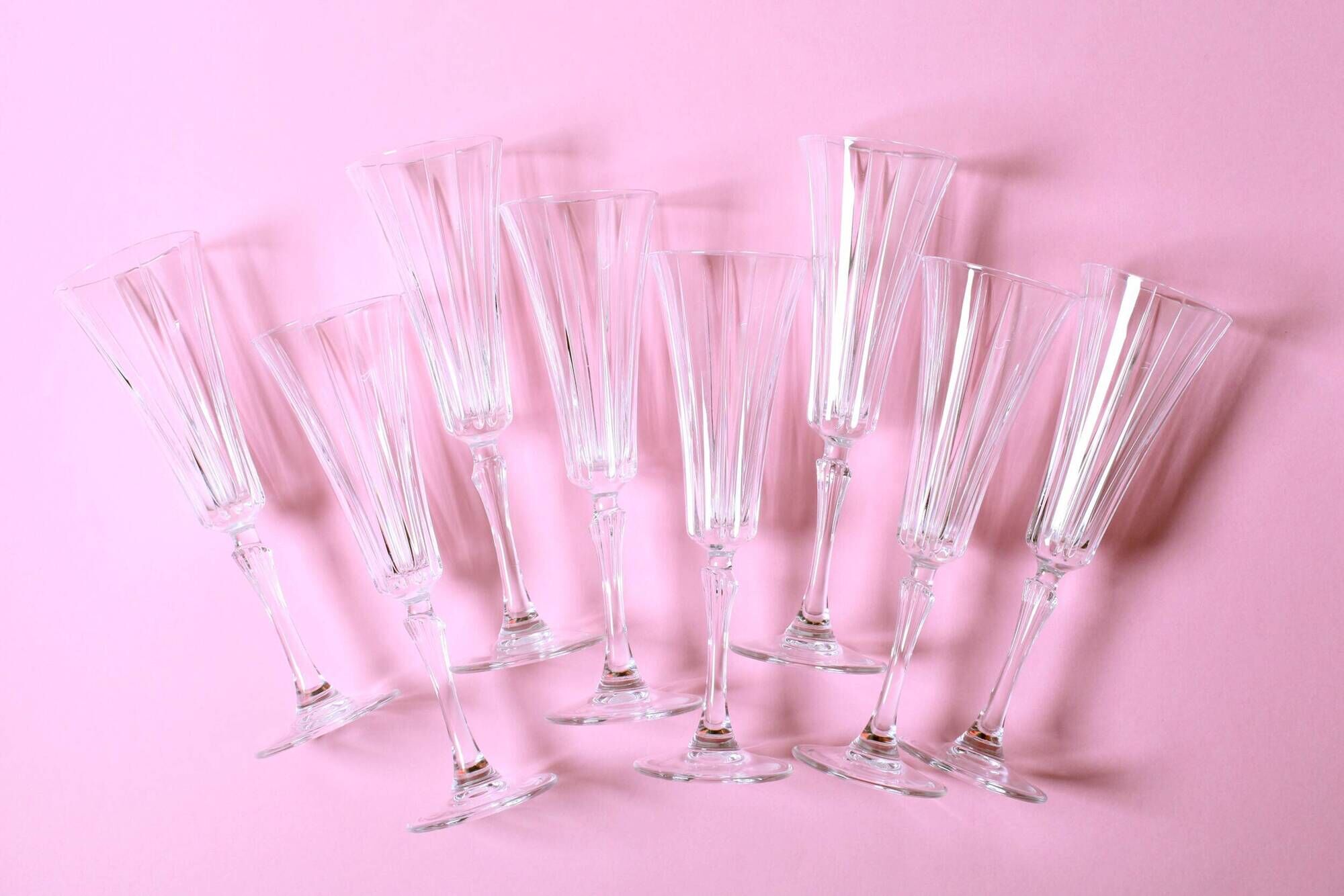 Set of 8 Crystal Vintage Champagne Flutes, Prosecco Clear Italian