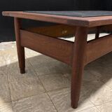 Table basse vintage chêne et ardoise