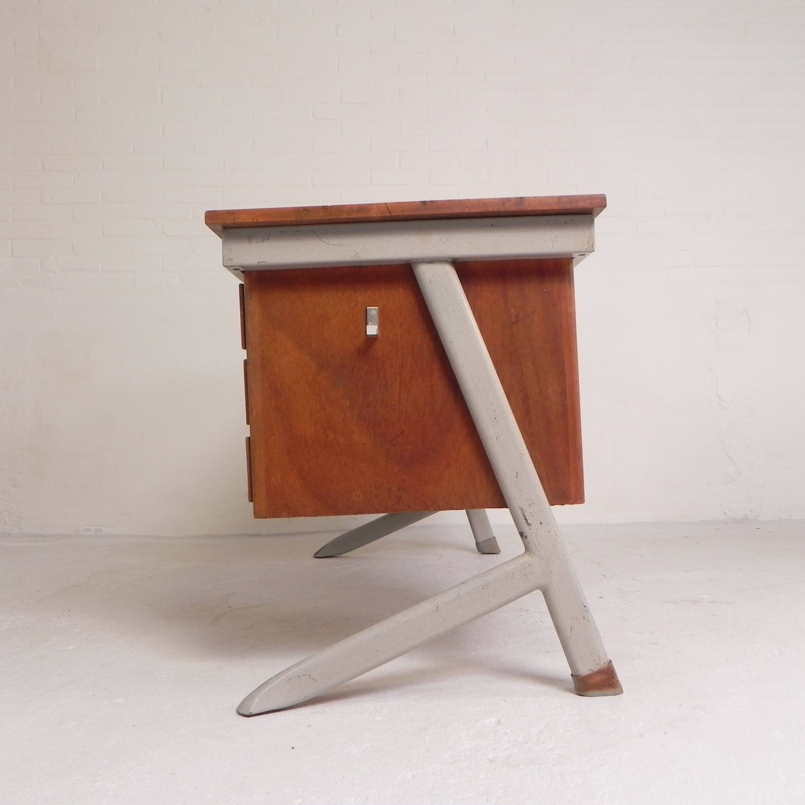 Industrial desk with 2 drawer units, 1960s.