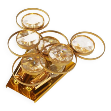 Polished brass and crystal glass wall lamp by Palwa, Germany 1960s