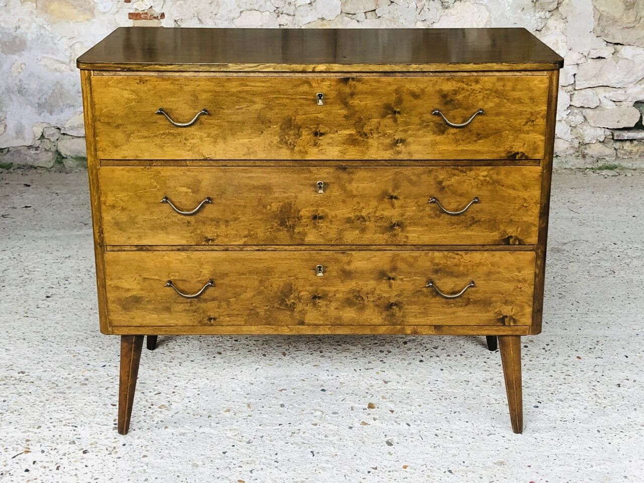Vintage walnut chest of drawers, compass feet circa 50/60's
