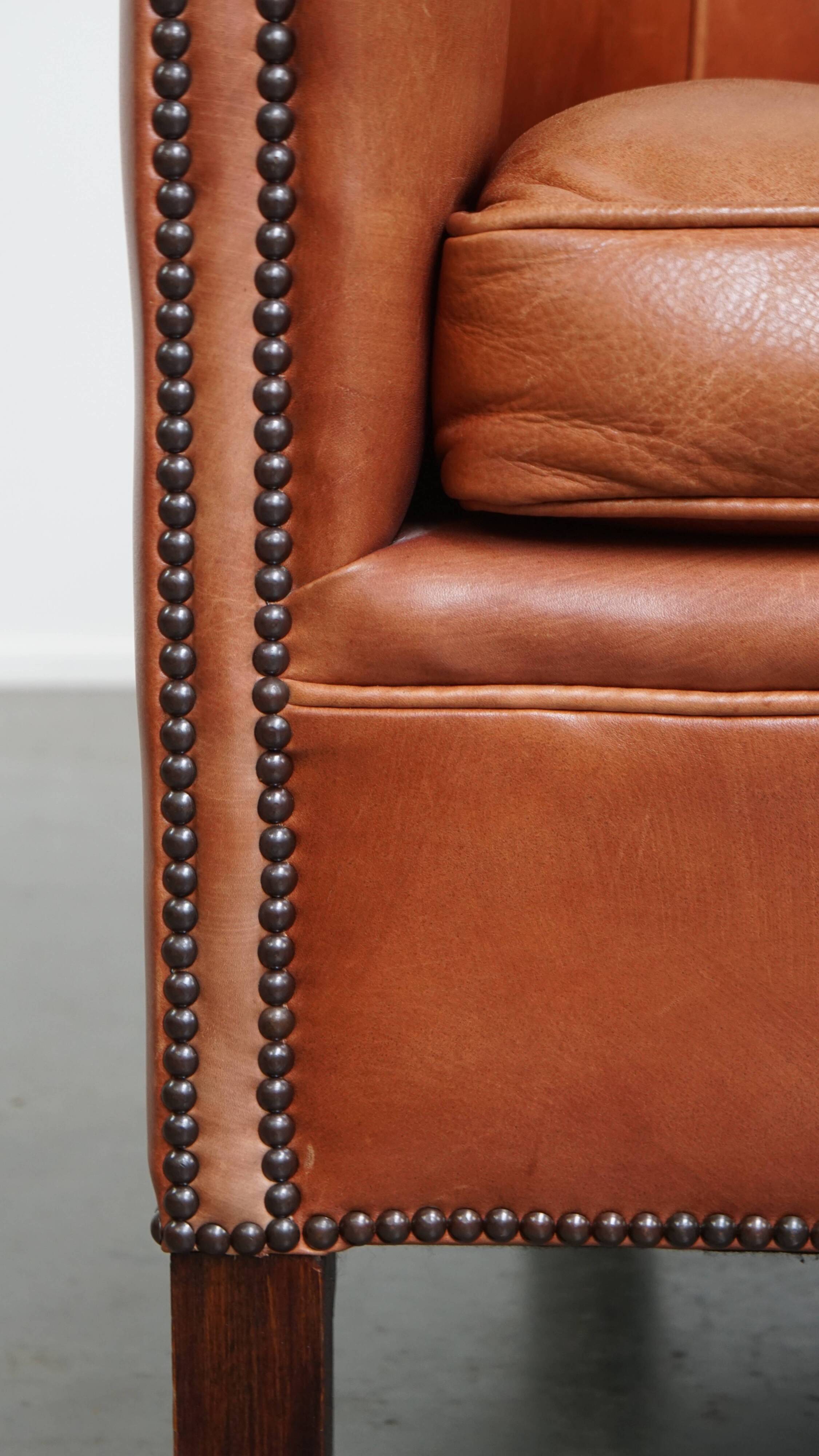 Cowhide Leather English-Style Club Chair in Light Cognac Color