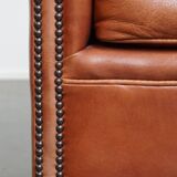 Cowhide Leather English-Style Club Chair in Light Cognac Color