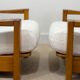 Pair of vintage armchairs in solid wood – new white fabric