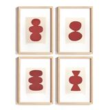 Collection of 4 red abstract paintings on paper signed Eawy