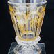 Baccarat glass vase with purple violets, gilded moulded crystal, Charles X Louis Philippe signed.