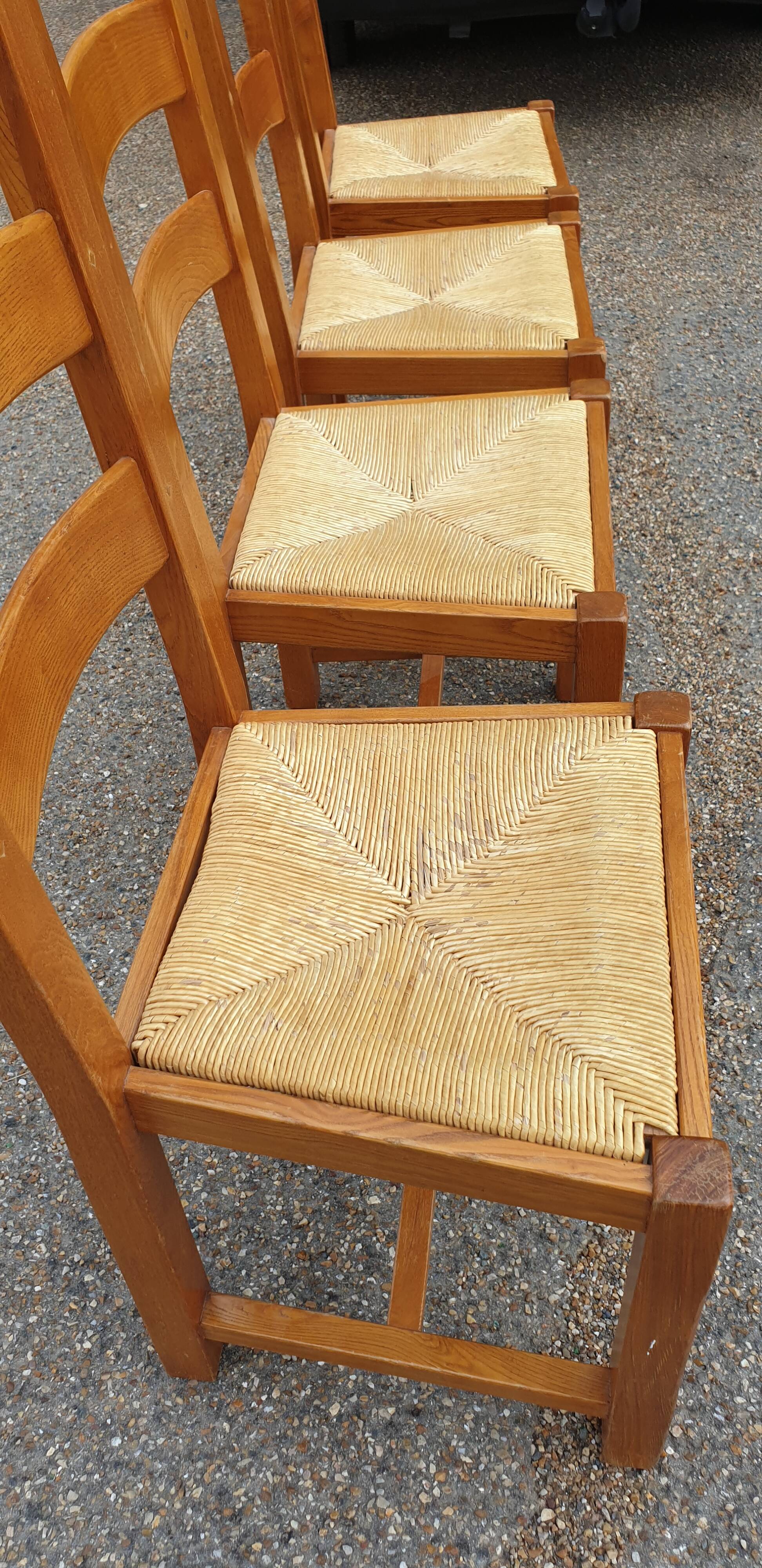 4 solid oak straw chairs