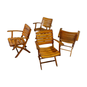 Set of 4 wooden folding garden armchairs by Herlag, 1960