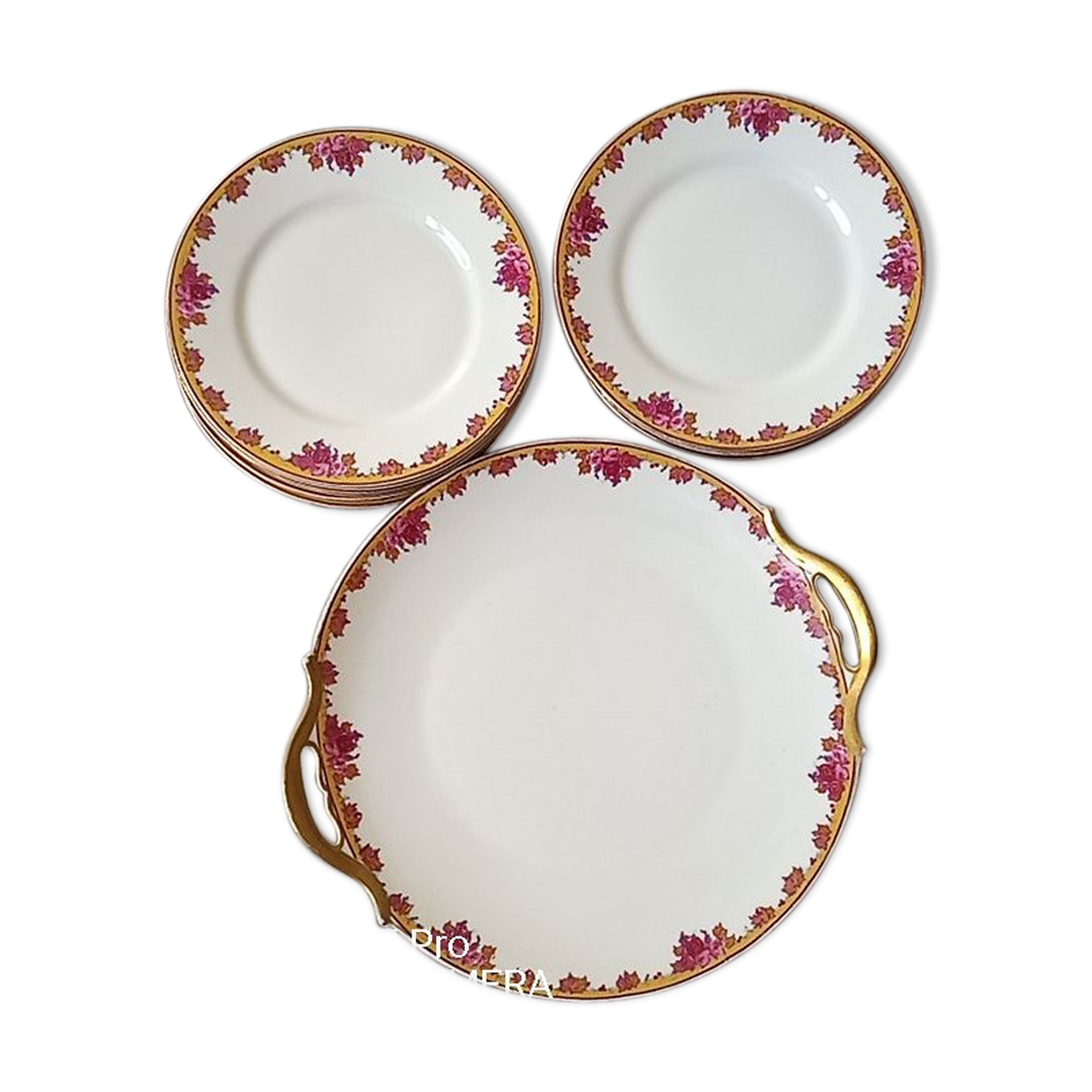 Limoges porcelain by André François (1919-1934) - 12 plates + 1 dish